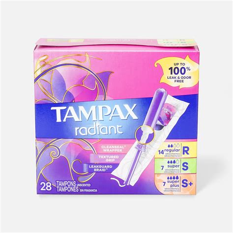 Tampax Radiant Tampons Trio Pack Regular Super Super Plus Absorbency