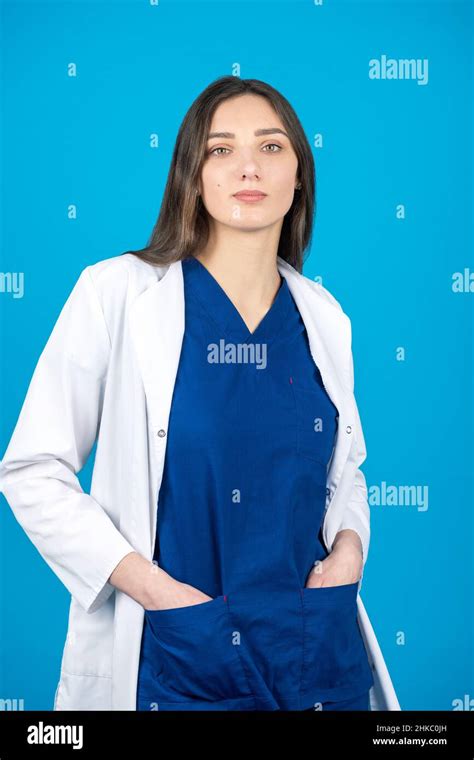 Health Care And Medicine Concept Portrait Of Brunette Long Hair