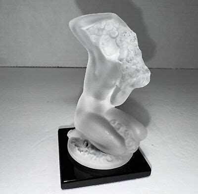 Lalique Floreal Nude Woman Frosted Figurine Art Glass Signed Black Base