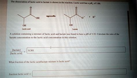 Solved The Dissociation Of Lactic Acid To Lactate Is Shown In The