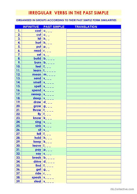 Irregular Verbs Check Fill In Tr English Esl Worksheets Pdf Doc