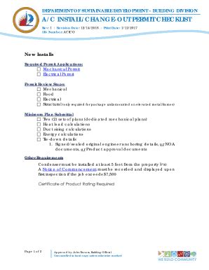 Fillable Online A C INSTALL CHANGE OUT PERMIT CHECKLIST Fax Email Print