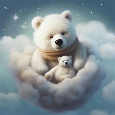 Premium Photo Digital Art Two Cute Teddy Bears Sitting On Cloud And