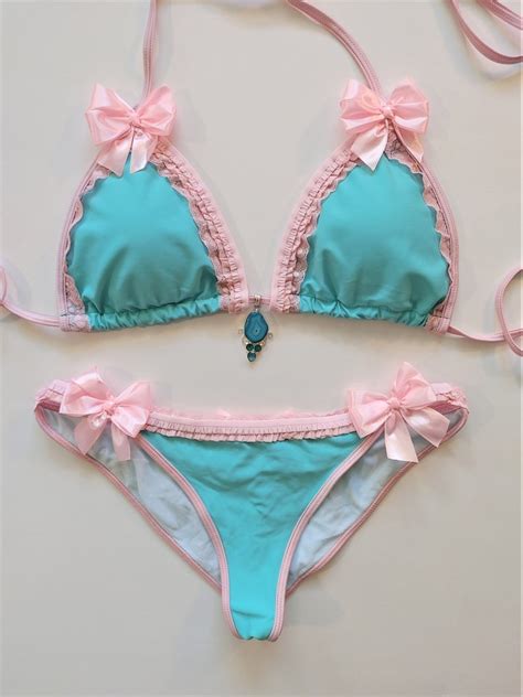 Kawaii Bikini Pink Scrunch Bottom Brazilian Bikini Triangle Etsy