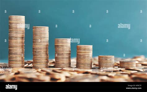 Stacks Of Golden Coins Color Toning Applied Stock Photo Alamy