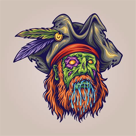 Spooky zombie head pirate monster horror logo cartoon illustrations ...