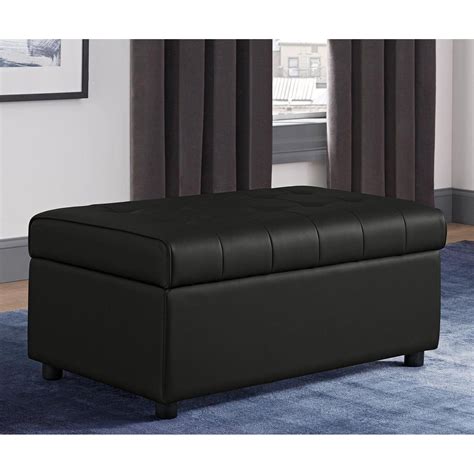 Dhp Emily Rectangular Faux Leather Storage Ottoman Black Leather