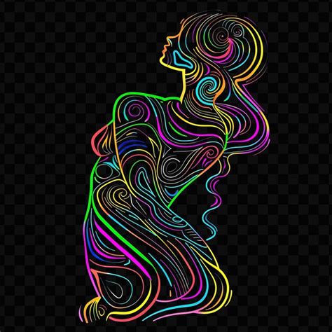 Psd Toned Woman In Bikini Neon Psychedelic Art Design With Vibra Neon Line Art Simple Glow