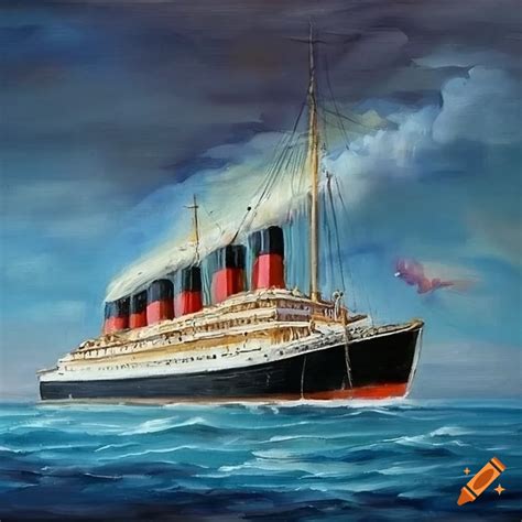 Oil Painting Of An Ocean Liner At Sea On Craiyon