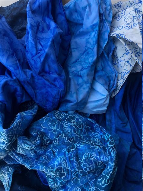 Batik Blue Fabric Scraps Lot 100 Cotton Batik 1 Lb Pound Bundle 4 Yds Btp By