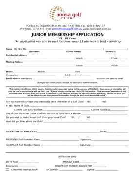 Fillable Online JUNIOR MEMBERSHIP APPLICATION Noosa Golf Club Fax