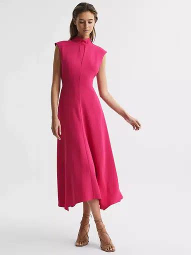 Reiss Livvy Open Back Midi Dress In Bright Pink Size The Volte