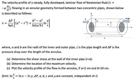 Solved The Velocity Profile Of A Steady Fully Developed Chegg