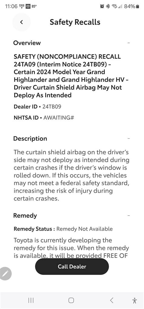 Recall Notice Re Side Airbag : r/ToyotaGrandHighlander