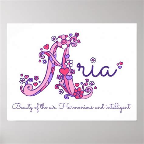 Aria Girls Name Decorative Custom Meaning Poster Zazzleca