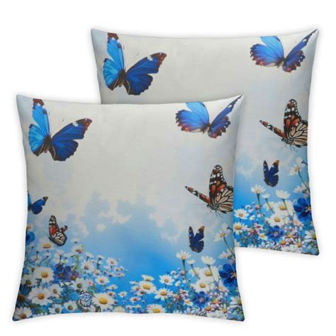 Erxjss Decoration Throw Pillow Covers Pack Of White Flowers Blue