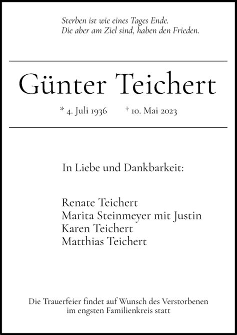 Traueranzeigen von Günter Teichert noz Trauerportal