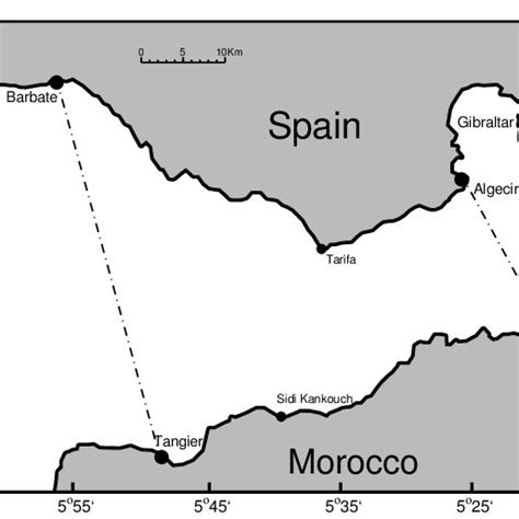 Bathymetry for the Strait of Gibraltar. The water depth is given in... | Download Scientific Diagram