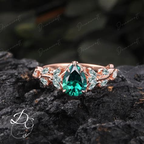 Vintage Emerald Engagement Ring Unique Promise Ring For Her Rose Gold