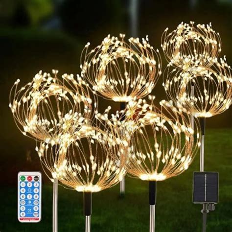 Probuk 6PCS Solar Garden Lights Outdoor 120 LEDs Firework Lights With 8