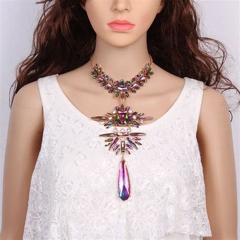 Fashion Luxury Big Gem Crystal Pendant Chokers Necklace Collar Chunky