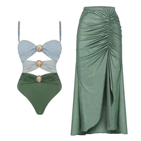 Conjunto Feminino Maiô Bikini Recortes E Saia De Praia Shopee Brasil