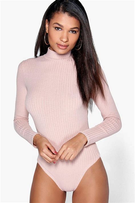 Womens Turtle Neck Long Sleeve Knitted Rib Bodysuit Boohoo Uk