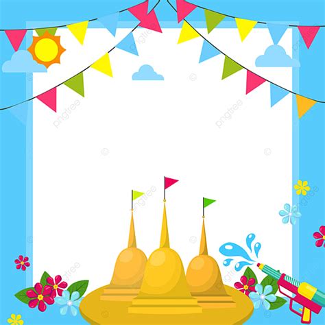 Thailand Songkran Water Gun Bunting Blue Background Thailand The Water Sprinkling Festival Of