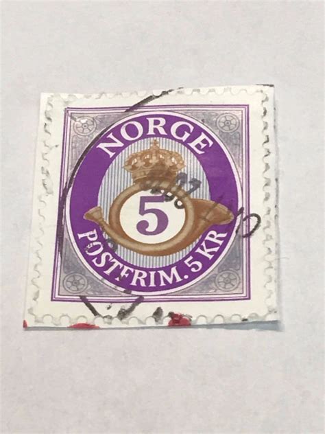 Stamp Norway Norge Norvege Postfrim 5 Ore Shaded Posthorn Used 5