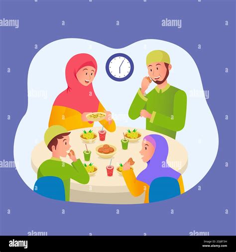 Muslim Family eating iftar after Fasting in ramadan. family gathering ...