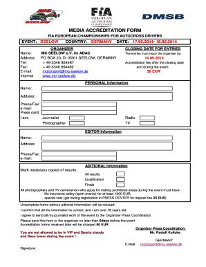 Fillable Online Autocross Ec MEDIA ACCREDITATION FORM Autocross Ec Eu