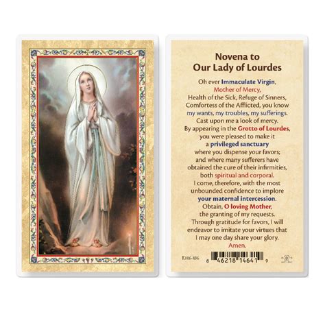 Novena To Our Lady Of Lourdes Gold Stamped Laminated Catholic Prayer Holy Card With Prayer On