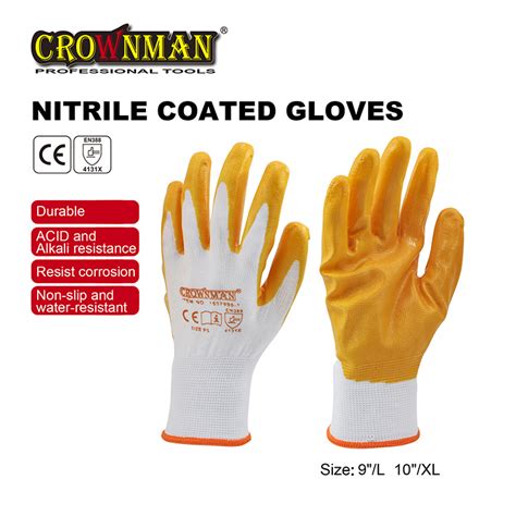 Crownman PPE L XL 13 Gauge White Polyester Liner Nitrile Coated Gloves