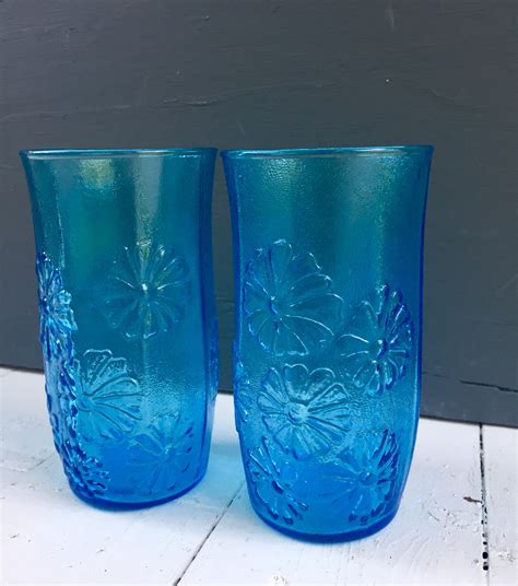 Vintage Blue Drinking Glasses, Vintage Glassware, Mid Century Drinking ...