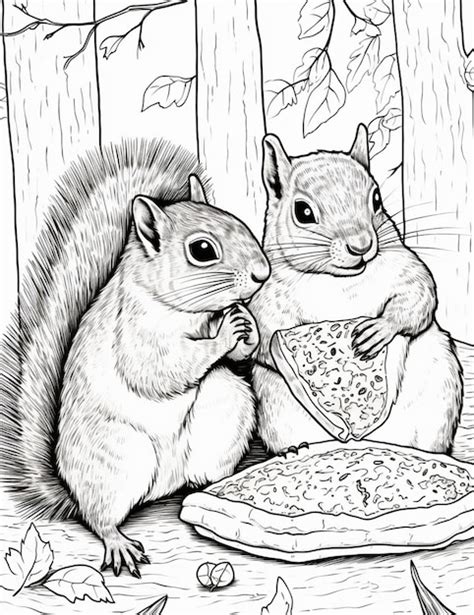 Premium Photo Coloring Pages Of Squirrels Eating Pizza And Drinking