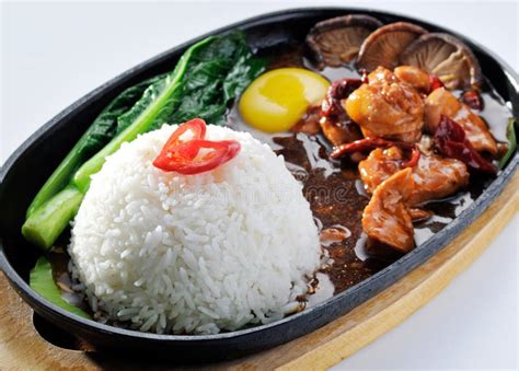 Hot Plate Spicy Sizzling Chinese Style With Rice Stock Image Image Of