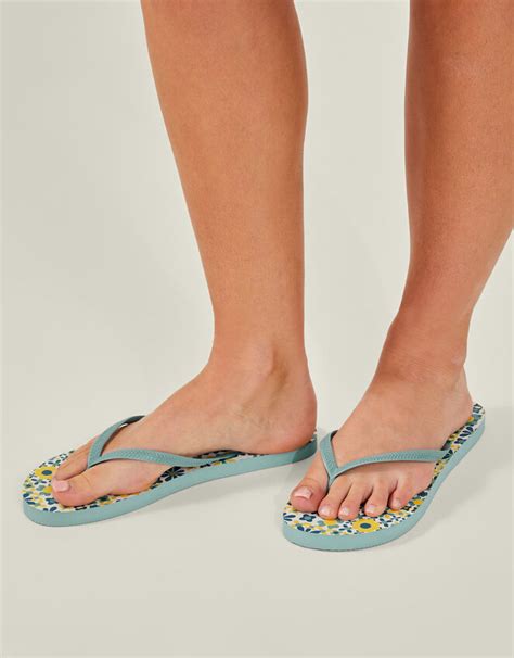 Retro Print Flip Flops Blue Flip Flops Accessorize Global