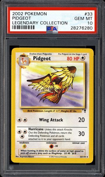 2002 Nintendo Pokemon Legendary Collection Pidgeot Psa Cardfacts®