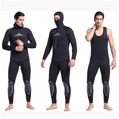 Mens 5mm Neoprene Warm 2pcs Wetsuit Rash Guard Diving Suit Fullsuit