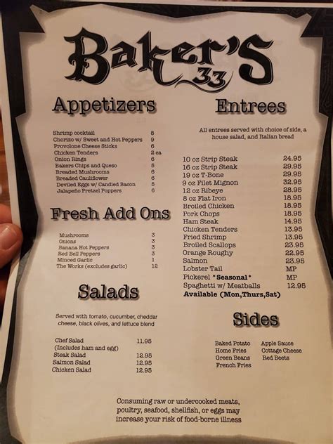 Menu At Bakers Cafe Canton