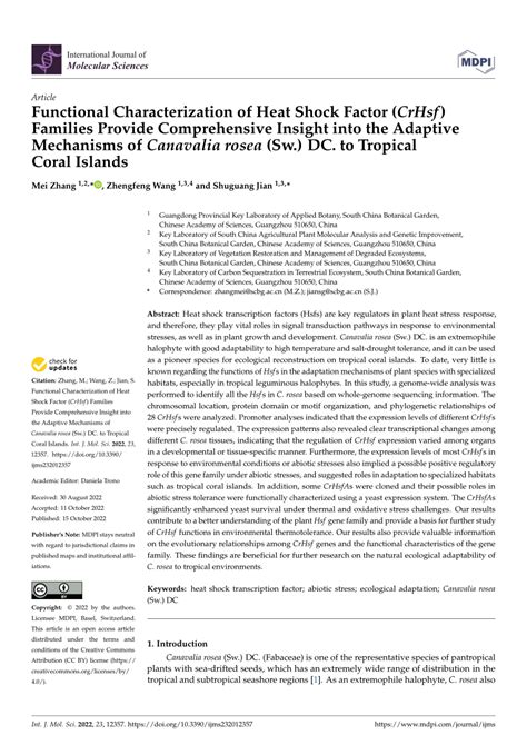 PDF Functional Characterization Of Heat Shock Factor CrHsf Families