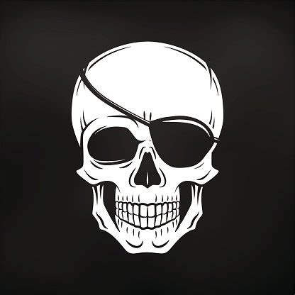 Pirate Evil Skull Vector Jolly Roger With Eyepatch Template Stock