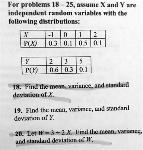 SOLVED For Problems 18 25 Assume X And Y Are Independent Random