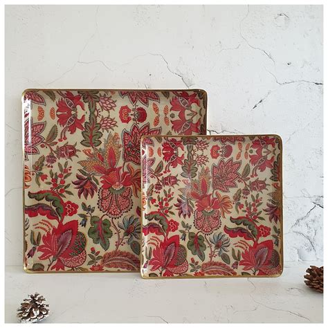 Buy Metal Platter And Tray Square Set Of 2 Kalamkari Online At Rs