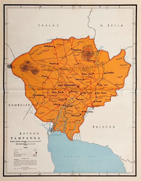 1959 Large Rare Vintage Map of Pampanga, the Philippines - San Fernando - Bacolor - Guagua ...