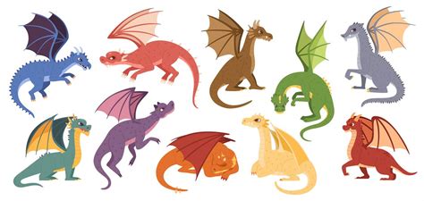 Magic dragons. Mythical creatures, flying dragon and fantasy monster i ...