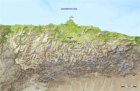 Blue Green Atlas Free Relief Map Of Spain Asturias