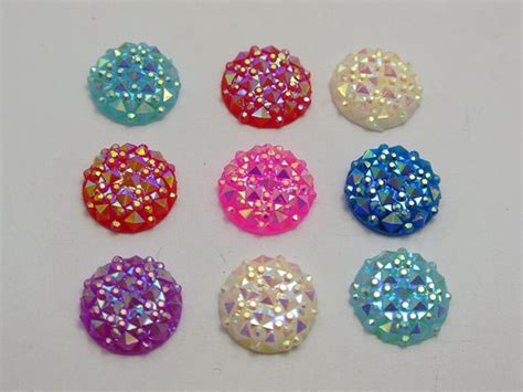 Mixed Color Flatback Resin Round Cabochon Gem Pyramid Dotted