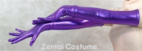 Zentai Purple Shiny Metallic Gloves Zentai Suits Tights