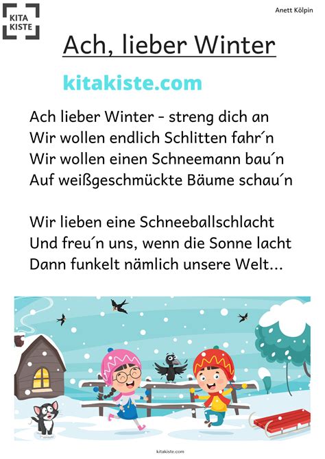 Lieber Winter GEDICHT Kindergarten Gedichte für kinder